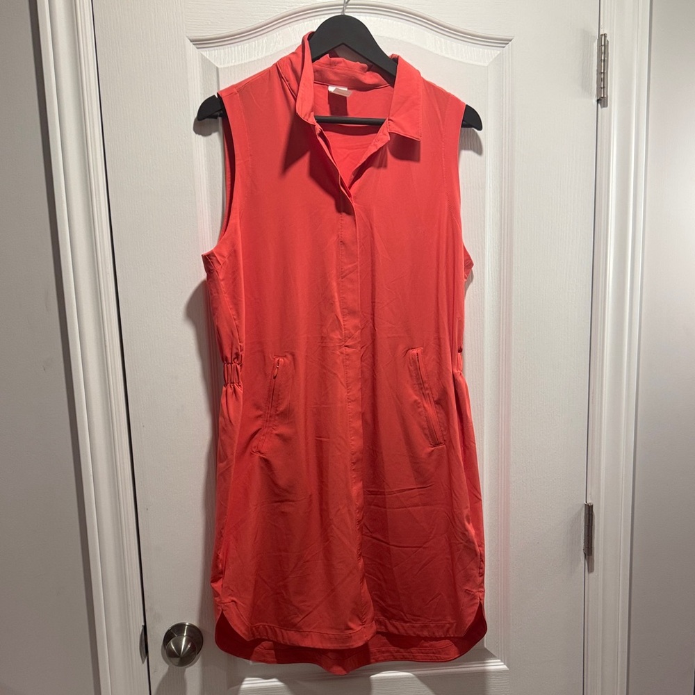 B-Lole Olivie Coral Shirt Dress Button Down Collared Elastic Waist Casual
